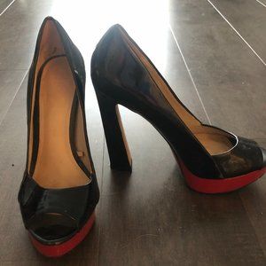Zara Red Tipped Peep Toe Patent Leather Heels